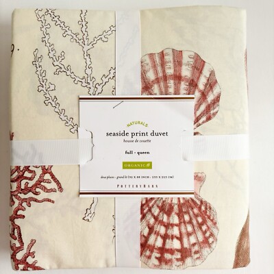 Pottery Barn Seaside Duvet Cover Full/Queen Organic Cotton Shell Coral Coastal-image