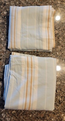 Set of 2 Pottery Barn Blue, White and Tan Striped Euro Shams - Used-image