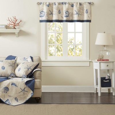 Bayside Printed Ivory Navy Window Valance , Cotton Printed Rod Pocket Valance...-image