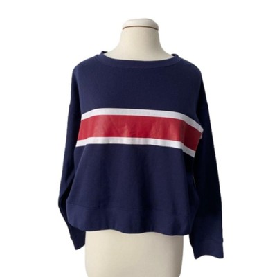 Dip Juniors Red White Blue Striped Cropped Sweatshirt Size XL NWT-image