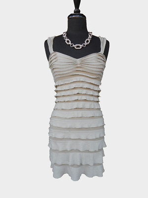 Max Studio Blush Pink Nude Ruffled Layered Stretch Tiered Rouched Fitted Dress S-image