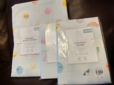 3p Pottery Barn Kids Funny Faces Duvet Full Queen Standard Sham NEW Light Blue-image