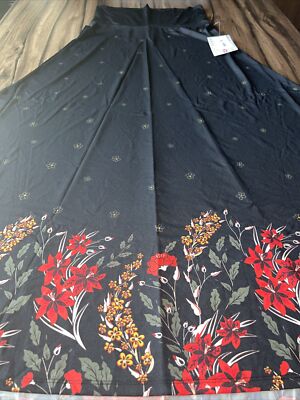 LuLaRoe MAXI Dip Skirt Dress Small 6/8 4 🦄 Black Red Ombre Floral Pansy Slinky-image