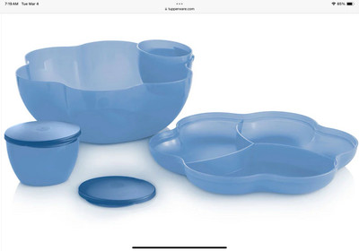 Tupperware Chip 'N Dip Bowl Set Blue New-image