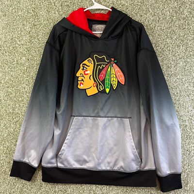 NHL Blackhawks Hoodie Adult Extra Large Gray Dipped Dye Fleece Hockey-image