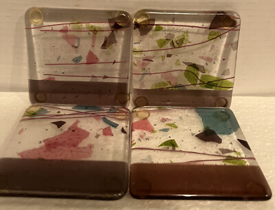 Set of 4 Fused Art Glass Studio Coasters 4
