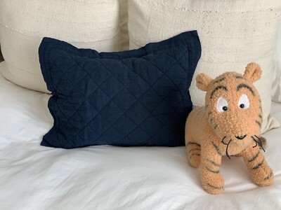 Pottery Barn Baby Belgian Flax Navy Blue Linen Quilted Sham Cover Only 12