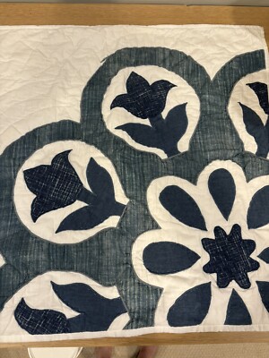 Pottery Barn Euro Pillow Cover Indigo Chambray Appliqué Mahalo EUC-image