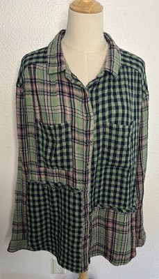 Dip Organic Cotton Flannel Long Sleeve Shirt Patchwork Size XL Anthropologie-image