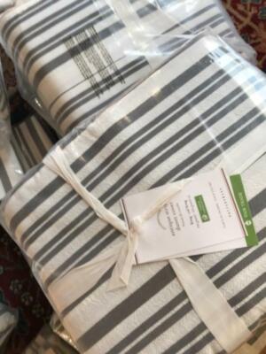 Pottery Barn Antique Style Striped Duvet Cover Charcoal King 2 Standard Shams-image