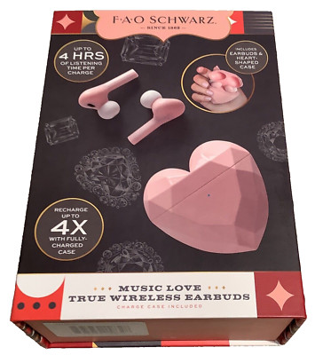 FAO Schwarz Music Love Pink, Wireless Earbuds w/Heart Shaped Charging Case NIB💗-image