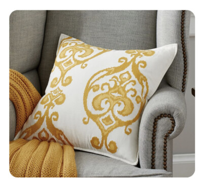 POTTERY BARN Pillow Cove Pelham Embroidered Ikat Mustard/Yellow/Beige COVER ONLY-image