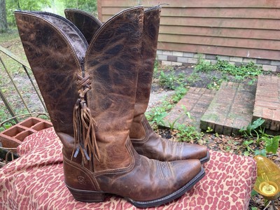 ARIAT Women's 9.5B Western Distressed Brown OiledLeather Knee High Zip with tass-image