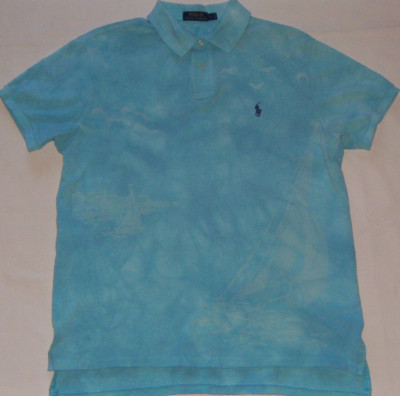 New Mens Ralph Lauren POLO Dip Dyed Nautical Short Sleeve Polo Shirt Size L Blue-image