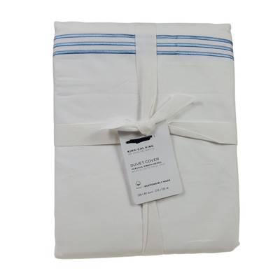 Pottery Barn Grand Embroidered Organic KING Duvet Cover ~ Chambray Blue NWT-image