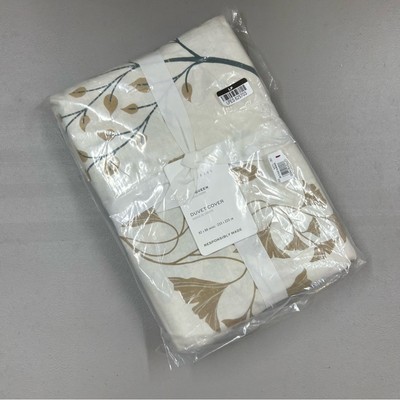 Pottery Barn Autumn Botanical Print Percale Duvet Cover Bedding Full Queen NEW-image