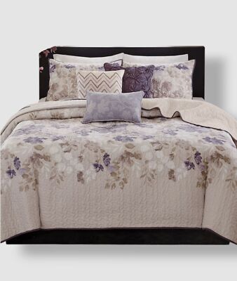 Madison Park Gray/Purple Taupe Luna 6-Piece Quilt Set, Full/Queen Size-image