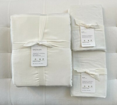 Pottery Barn TENCEL Duvet Cover King Cali King & Two Euro Shams ~ White NWT-image