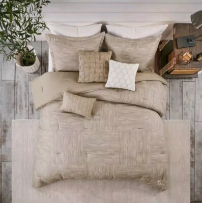 Madison Park Seer suckle Weave Design 7 Piece Comforter Set Size Queen Taupe-image