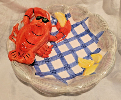 Summertime Lotus Chip & Dip Platter Lobster Clam Beach Nautical Serving Dish-image