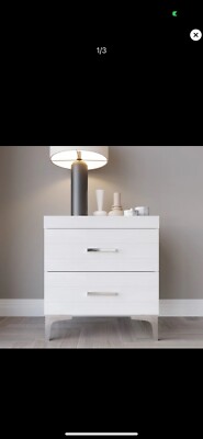Night Stand With 2 Drawers. White W/ Brushed Nickel Drawer Handles By Wade Logan-image