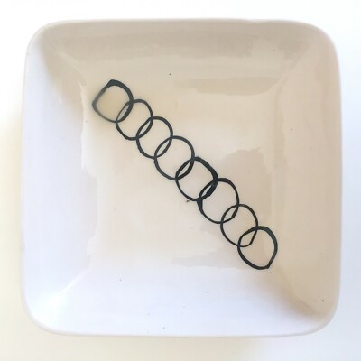  MID CENTURY MODERN STUDIO POTTERY MINIMALIST SQUARE BLACK & WHITE CERAMIC BOWL-image