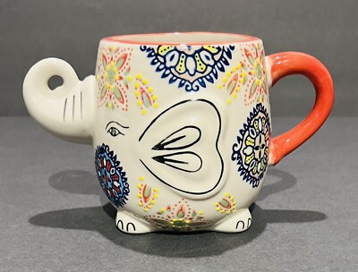 Yokohama Studio Large Hand Painted Elephant Shaped Ceramic Coffee Tea Mug Cup-image