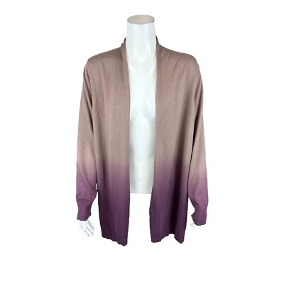 Belle by Kim Gravel Cotton Rayon Dip Dye Sweater Cardigan Mink/Plum Large Size-image