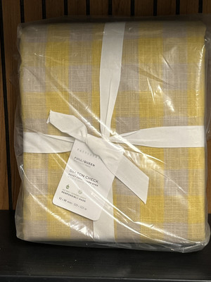Pottery Barn FULL / QUEEN Dalton Duvet Cover Yellow Gray Buffalo Check $159 NWT-image