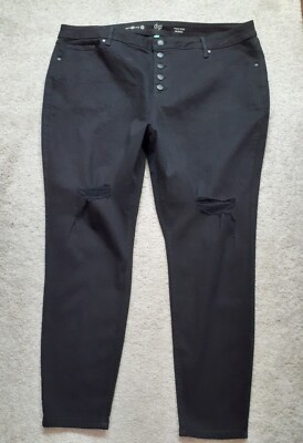NWOT DIP 24w Black Button Fly High Rise Skinny Distressed Jeans REPREVE-image
