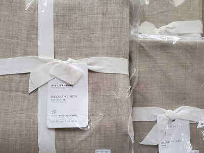 POTTERY BARN Belgian Linen Libeco KING Duvet & 2 KING Shams NEW ~ PEWTER-image