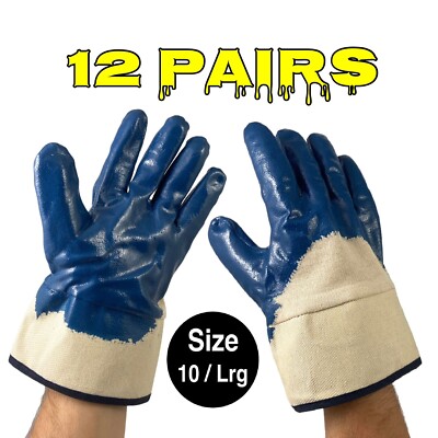 ☀️(12 Pair) Nitrile Coated Heavy Duty Work Gloves w Cuff, Cut Chemical Resistant-image