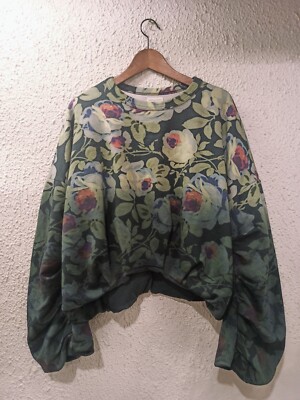 DRIES VAN NOTEN DRAPED DIP-DYED ROSE PRINTED SWEATSHIRT BLACK size Medium -image
