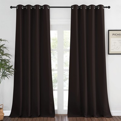 Blackout Thick Window Curtain - (W52 x L108, Brown, 1 Panel) Thermal Insulate...-image
