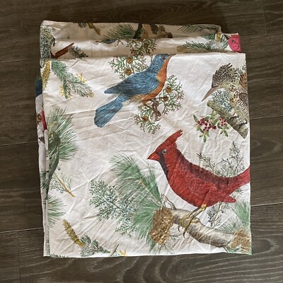 Rare POTTERY BARN Winter Fauna Full Queen Duvet Cover Cardinal Bird Pinecone-image
