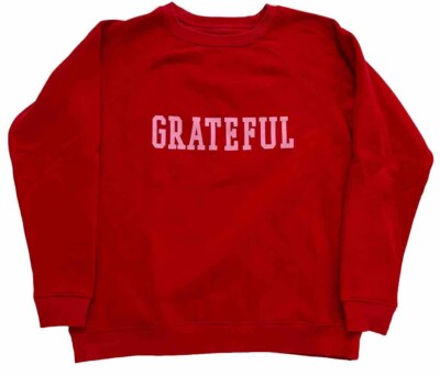 Perfect CHERRY RED/Pink 'Grateful' Crewneck Sweatshirt Womens Large Soft Cozy-image