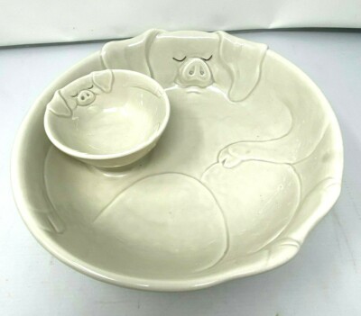 Fitz and Floyd FABULOUS Pig CHip Dip Set - 1977 Perfect Large -image