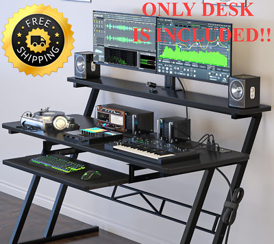 Recording Studio Desk with Power Outlet for Music Producer Workstation DJ Gaming-image