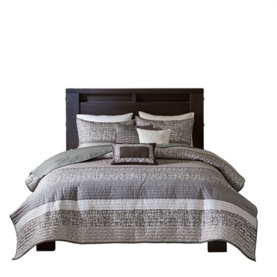 Madison Park® Rhapsody 6 Piece Reversible Jacquard Quilt Set w/Throw Pillows New-image