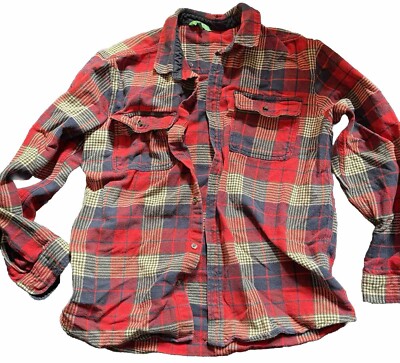 VINTAGE Mens Red Plaid Flannel  Shirt DIP Camp Collar 2XL-image