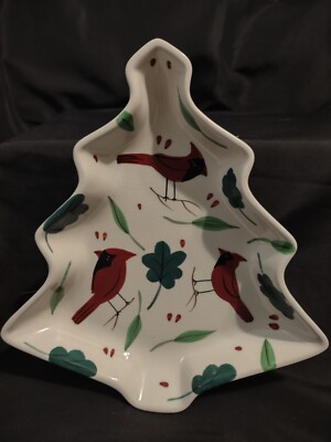 Studio Nova Holiday Cardinal Tree Shaped Serving Plate Red Birds Christmas-image