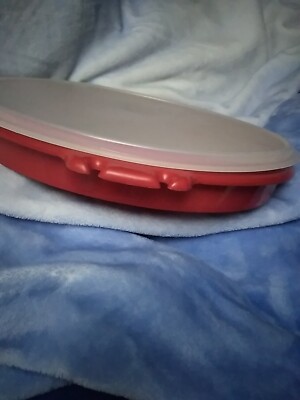 Vintage - Tupperware 405-1  Red Divided Serving Tray with  Clear Lid vege & dip-image
