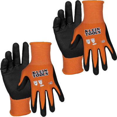 Klein Tools Large Orange Black Knit Dipped Gloves Touchscreen Cut Resistant-image