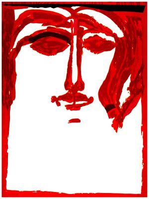 1949.Face shaped red drawing Poster.Fun customize.Home studio room design art-image
