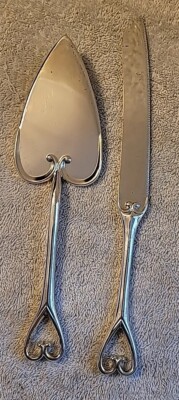 Studio His & Hers Cake Server & Knife Heart Metal Silver 10-1/16