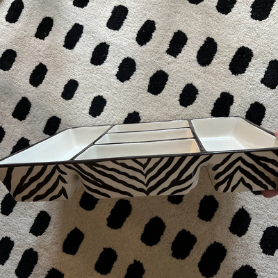Daniel Cremieux Maison Earthenware Zebra Sectioned Serving Tray Dish Chip Dip-image