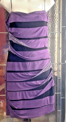 City Studio Women Min Cocktail Sequins Dress Purple & Black Sz L Stretch-image