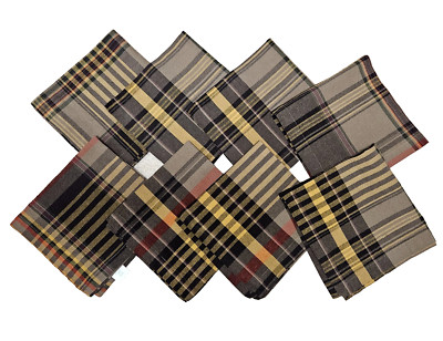 Set of 8 Pottery Barn Roscoe Plaid Fabric Dinner Napkins Brown Black Yellow-image