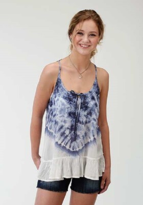 Women's Roper Blue gray white DIP DYE TANK TOP w/ Adjustable straps Size S L XL-image