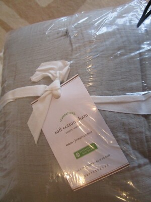 1 Pottery Barn Soft Cotton Sham Euro quilted gray New w tag-image